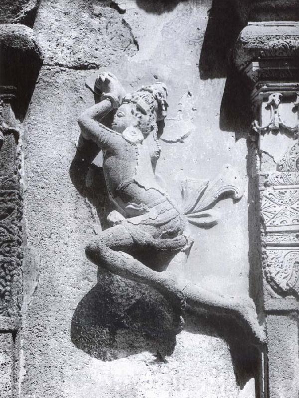 unknow artist Durga and the demon.  Mahisasaramardini-cave Mahabalipuram Norge oil painting art